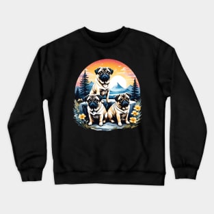 Three pugs outdoors Crewneck Sweatshirt